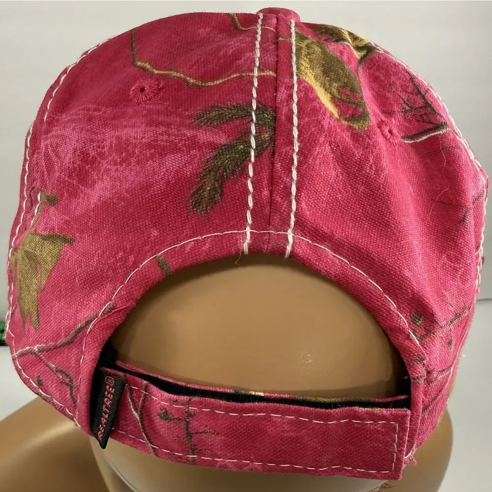 Realtree Hat Cap Pink Camo Distressed Cutouts Black Lace Silver Embroidered Logo